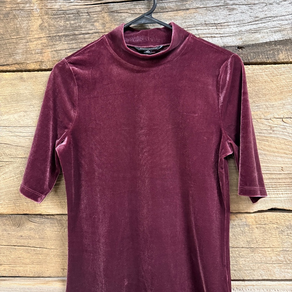 Banana Republic short sleeve velvet mock neck, burgundy, Med